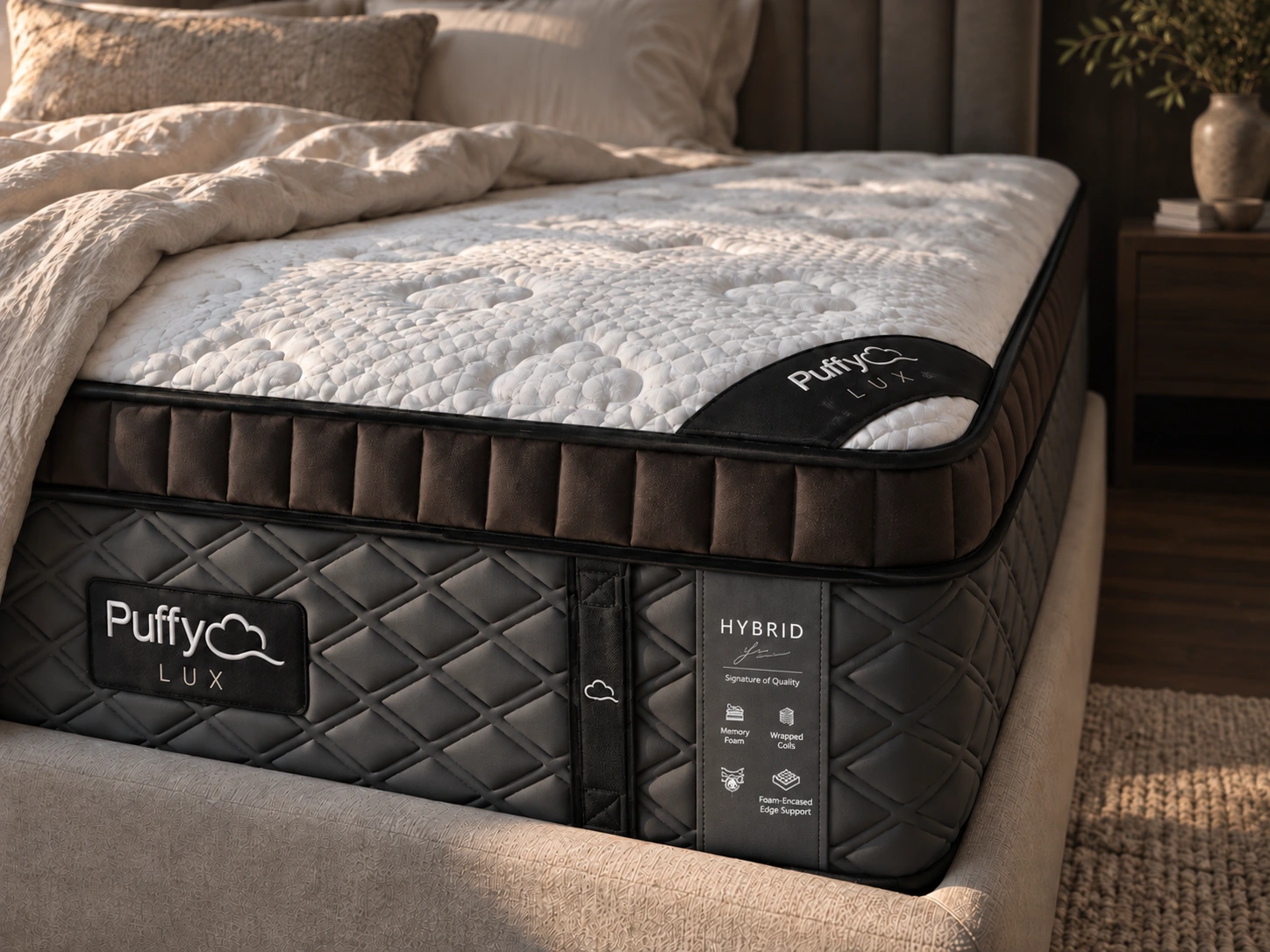 The supplied Lux mattress detail with quilted top and dark sidewall.